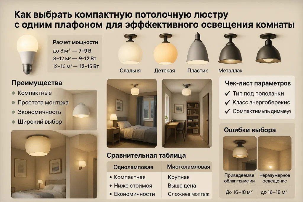 Как выбрать компактную потолочную люстру с одним плафоном для эффективного освещения комнаты